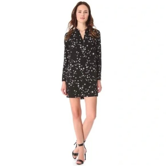 Tibi Star Printed 100% Silk Shift Long sleeve Cocktail Casual Tunic Dress 4 Smal - Picture 3 of 15